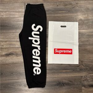 Supreme Black Joggers with White Logo